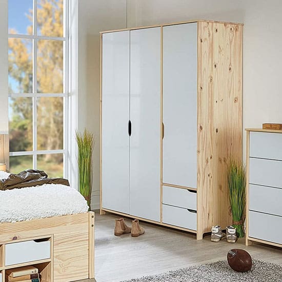 gudjam fsc 3 doors wardrobe milkyskin white 2 drawers