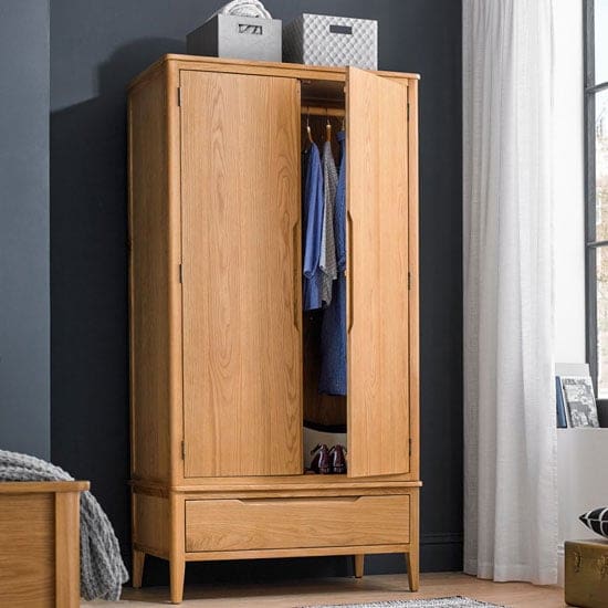 harriet double door wardrobe robust solid oak 1 drawer