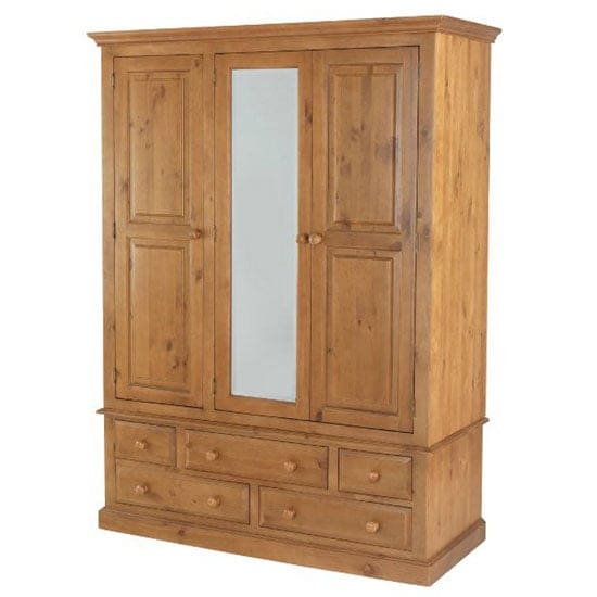 herndon wooden triple door wardrobe lacquered mirror