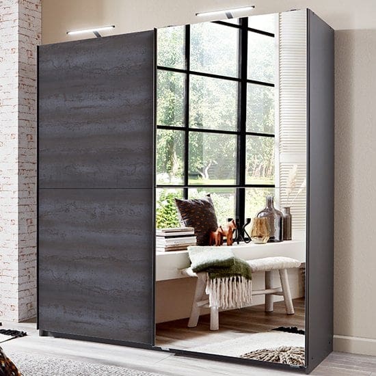 herne sliding door mirrored wide wardrobe graphite