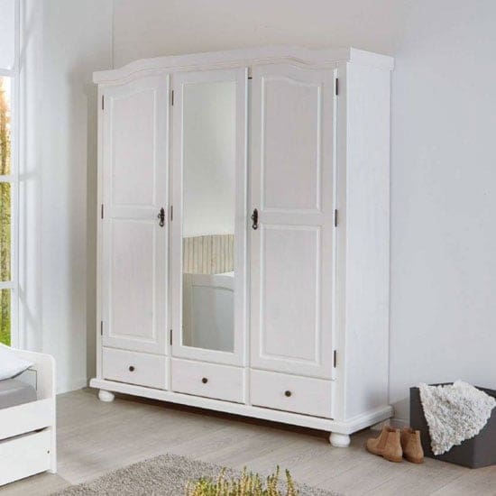 kappl wooden 3 doors wardrobe white 3 drawers