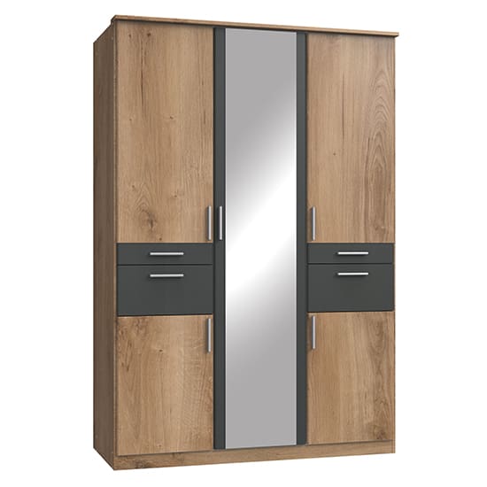 koblenz mirrored 4 drawers wardrobe planked oak graphite