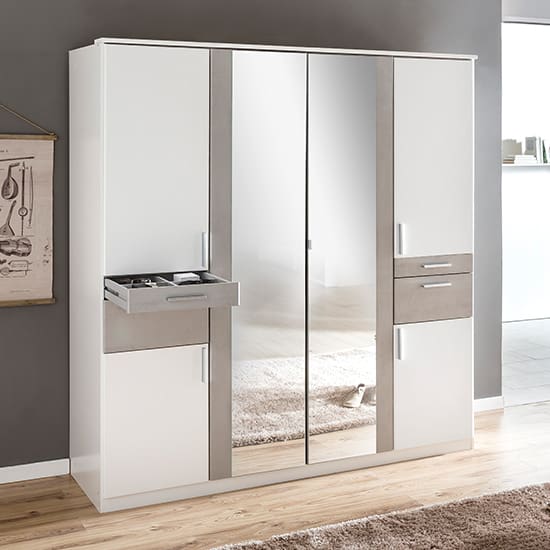 koblenz mirrored 4 drawers wide wardrobe white light grey