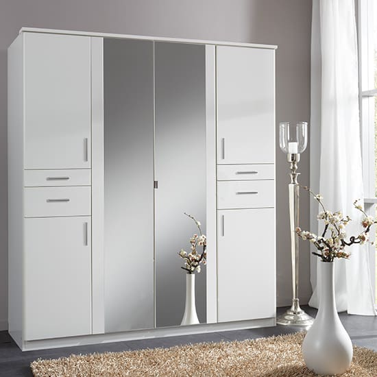 koblenz mirrored 4 drawers wide wardrobe white