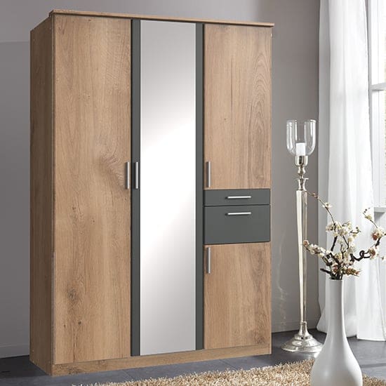 koblenz mirrored wide wardrobe planked oak graphite