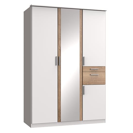 koblenz mirrored wooden wide wardrobe white planked oak