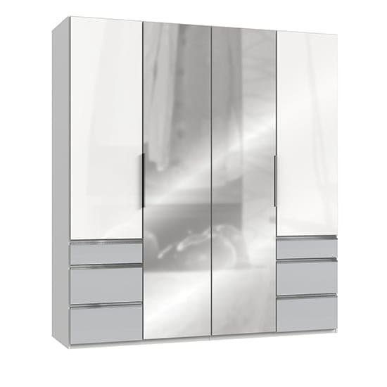 kraz mirror 4 door wardrobe high gloss white light grey