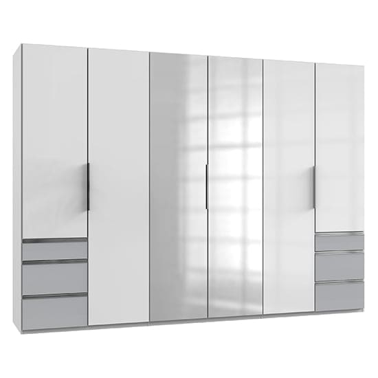 kraz mirror 6 door wardrobe high gloss white light grey