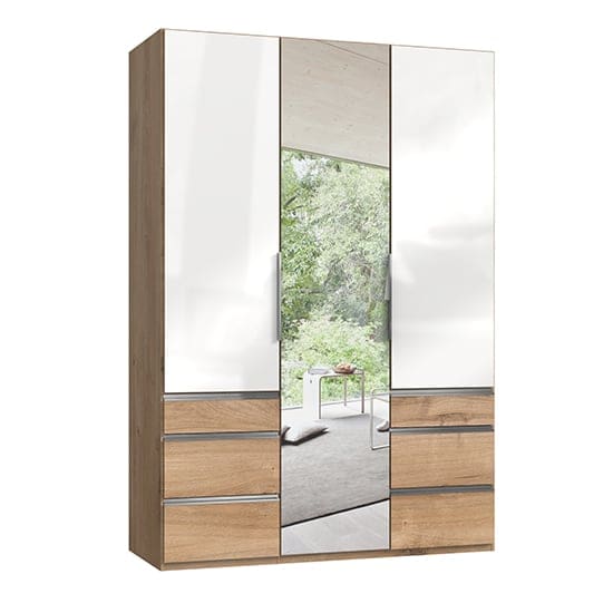 kraz mirrored 3 doors wardrobe white n planked oak