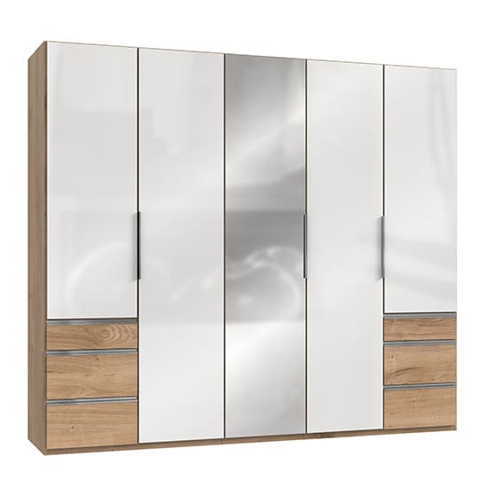 kraz mirrored 5 doors wardrobe white n planked oak