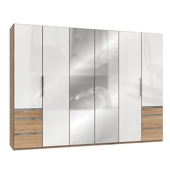 kraz mirrored 6 doors wardrobe white n planked oak