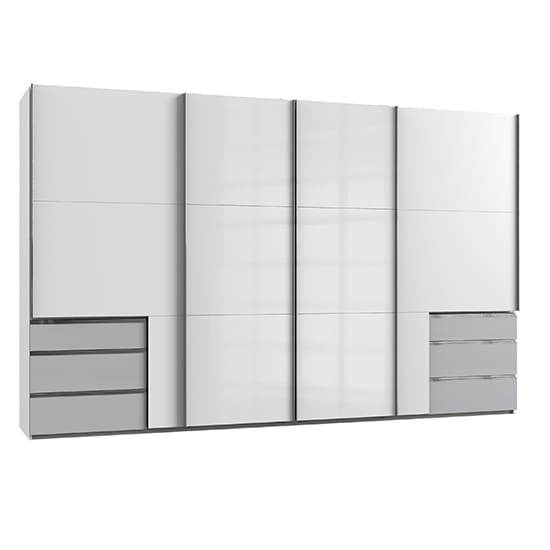 kraz sliding 4 door wardrobe high gloss white light grey