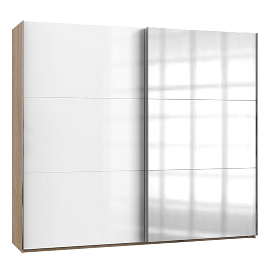 kraz wide mirrored sliding door wardrobe white planked oak