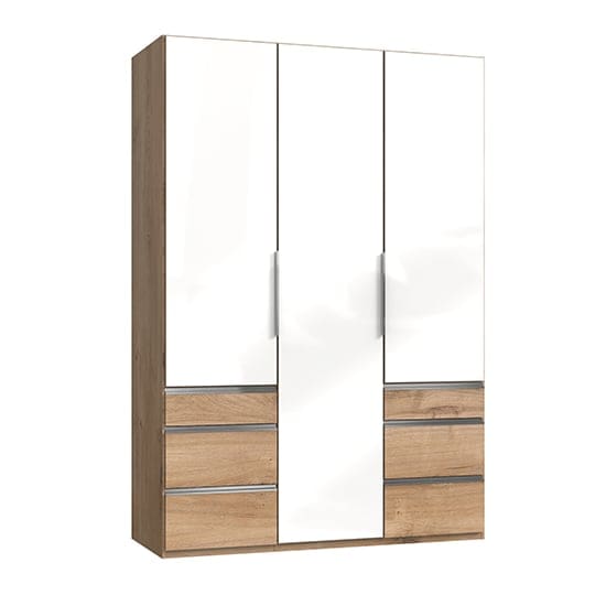 kraz wooden 3 doors wardrobe white n planked oak