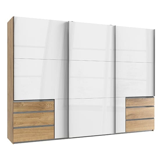 kraz wooden sliding 3 doors wardrobe white planked oak