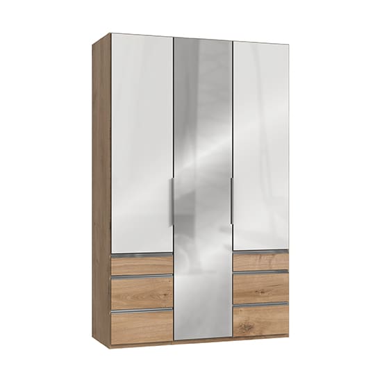 kraza mirrored 3 doors wardrobe white n planked oak