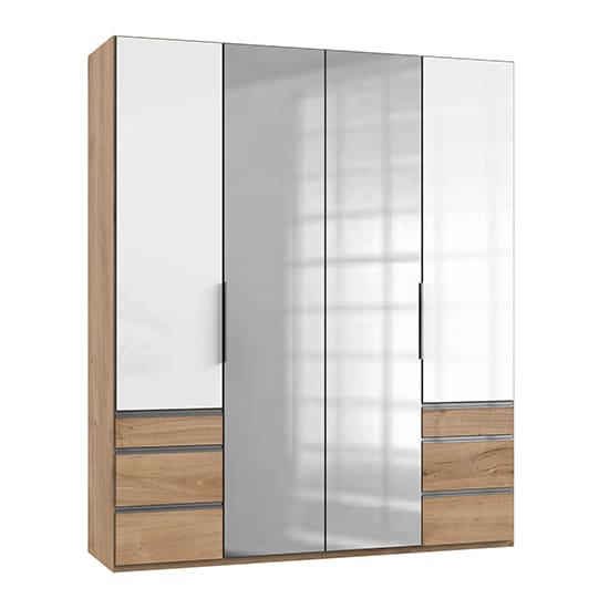 kraza mirrored 4 doors wardrobe white n planked oak