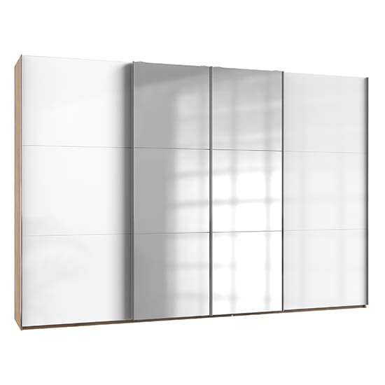 kraza mirrored sliding 4 dr wide wardrobe gloss white oak