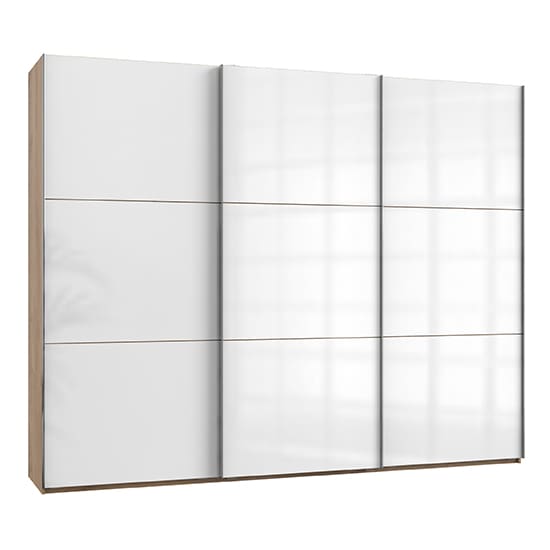 kraza sliding 3 drs wardrobe gloss white and planked oak