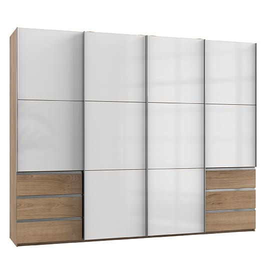 kraza sliding 4 drs wardrobe gloss white planked oak