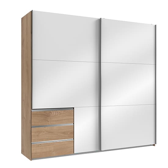 kraza sliding dr wide wardrobe gloss white planked oak