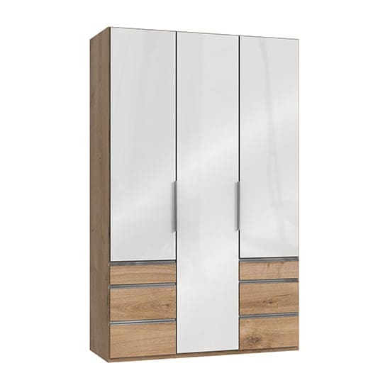 kraza wooden 3 doors wardrobe white n planked oak