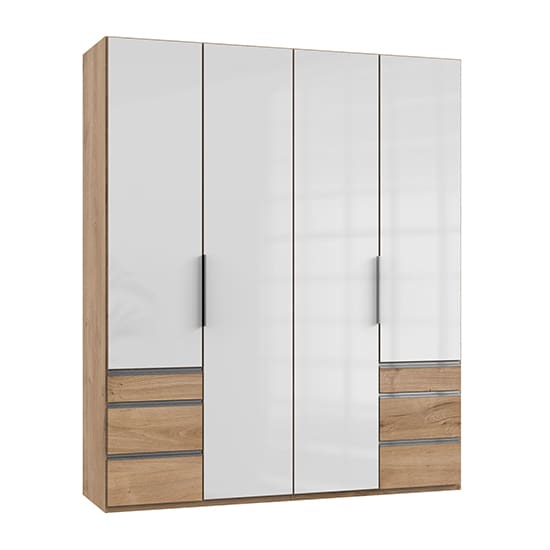 kraza wooden 4 doors wardrobe white n planked oak