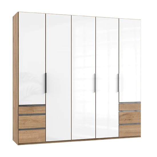 kraza wooden 5 doors wardrobe white n planked oak