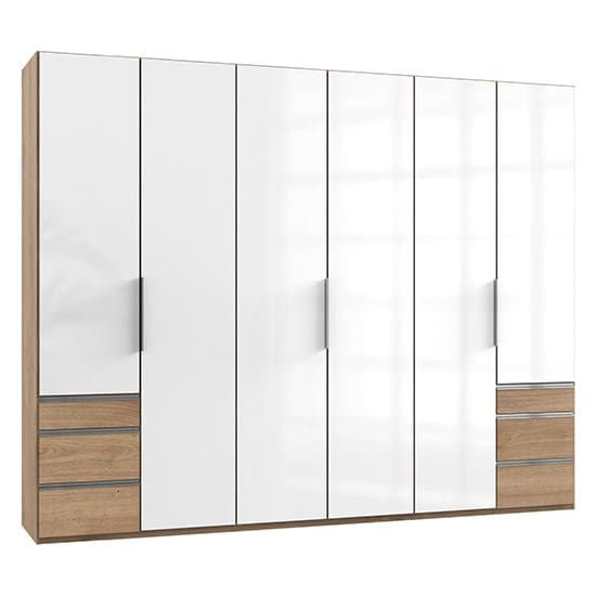 kraza wooden 6 doors wardrobe white n planked oak