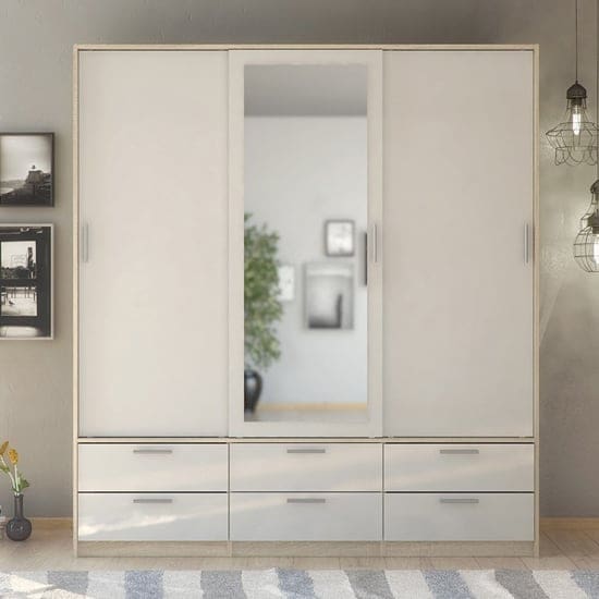 liston mirrored sliding doors wardrobe oak white gloss