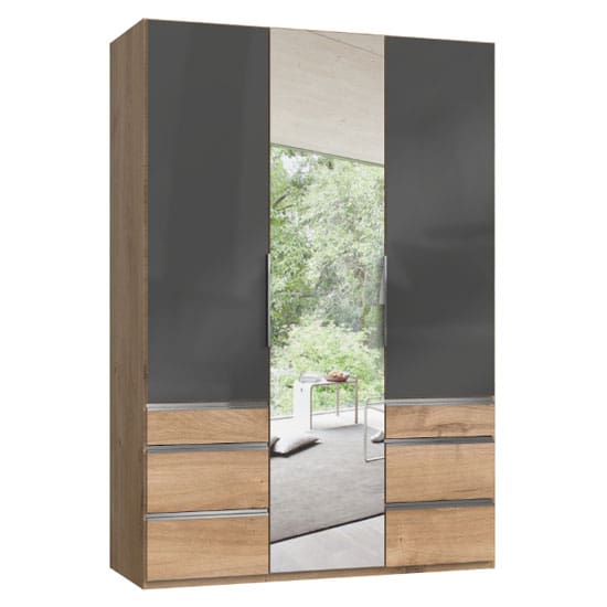 lloyd mirrored 3 doors wardrobe gloss grey planked oak