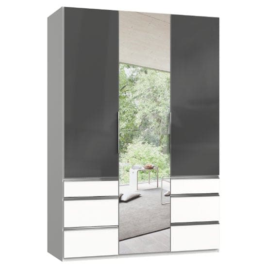 lloyd mirrored 3 doors wardrobe gloss grey white