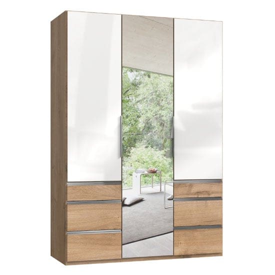 lloyd mirrored 3 doors wardrobe gloss white planked oak