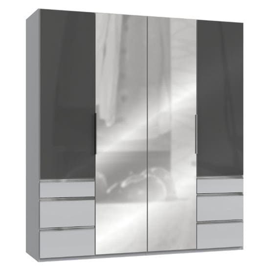 lloyd mirrored 4 doors wardrobe gloss grey light grey