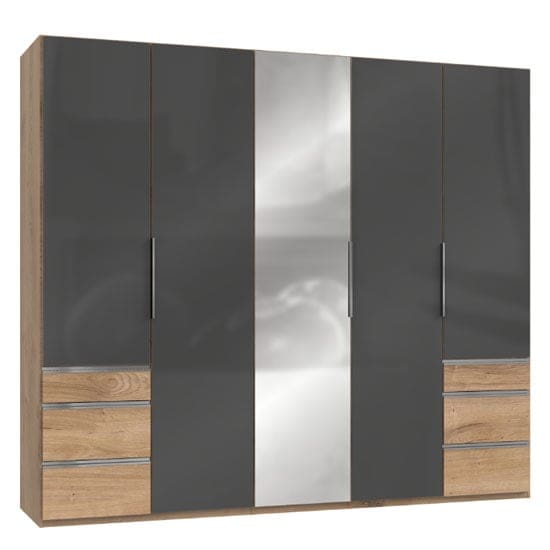 lloyd mirrored 5 doors wardrobe gloss grey planked oak