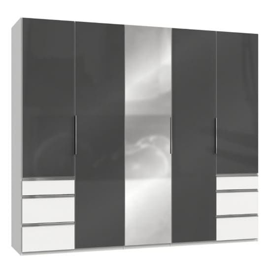 lloyd mirrored 5 doors wardrobe gloss grey white