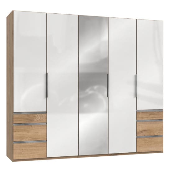 lloyd mirrored 5 doors wardrobe gloss white planked oak