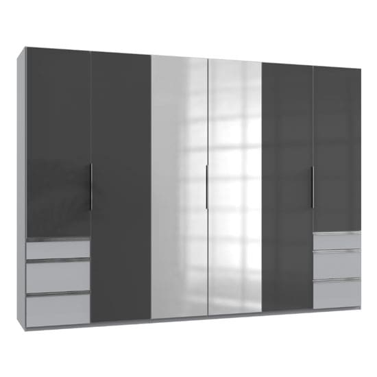 lloyd mirrored 6 doors wardrobe gloss grey light grey