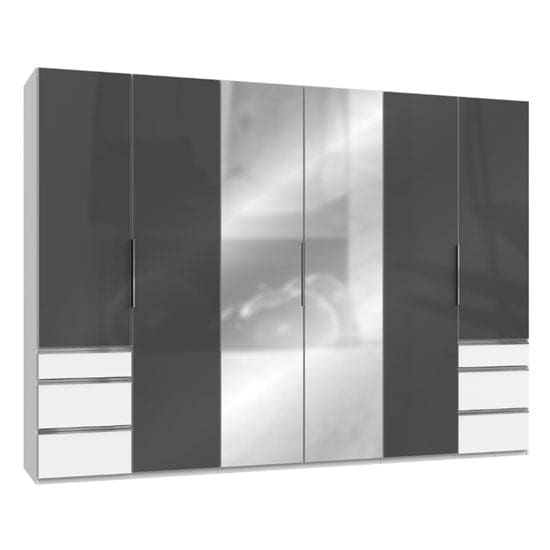 lloyd mirrored 6 doors wardrobe gloss grey white