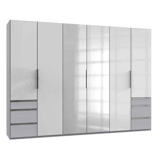 lloyd mirrored 6 doors wardrobe gloss white light grey