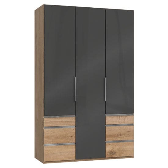 lloyd tall 3 doors wardrobe gloss grey planked oak