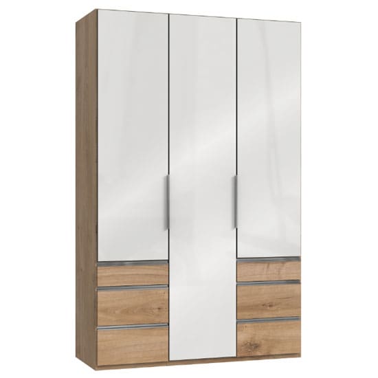 lloyd tall 3 doors wardrobe gloss white planked oak