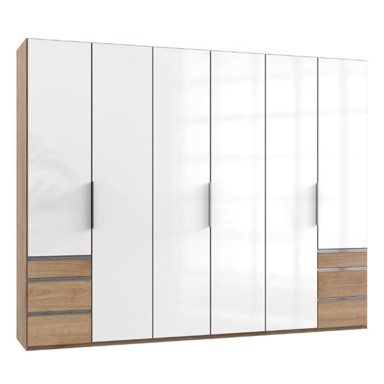 lloyd tall 6 doors wardrobe gloss white planked oak