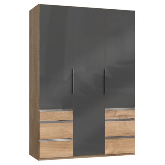 lloyd wooden 3 doors wardrobe gloss grey planked oak