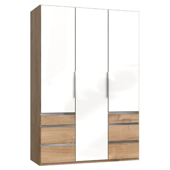 lloyd wooden 3 doors wardrobe gloss white planked oak