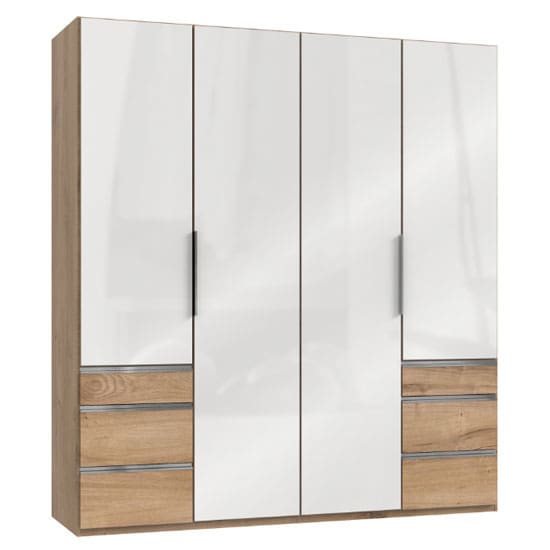 lloyd wooden 4 doors wardrobe gloss white planked oak