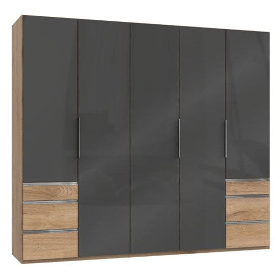 lloyd wooden 5 doors wardrobe gloss grey planked oak