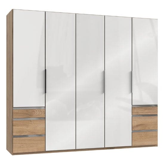 lloyd wooden 5 doors wardrobe gloss white planked oak