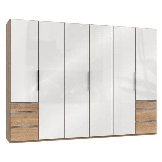 lloyd wooden 6 doors wardrobe gloss white planked oak