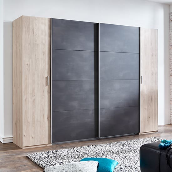 lotto sliding door wooden wide wardrobe hickory oak